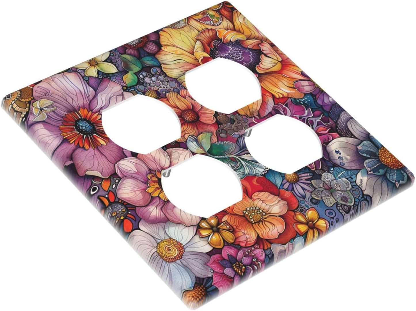 Outlet Covers Colorful Bohemian Flowers Vintage Boho Floral 2 Gang Double Duplex Decorative Light Switch Covers Electrical Wallplates Socket Faceplate for Bed Room living Room Decor