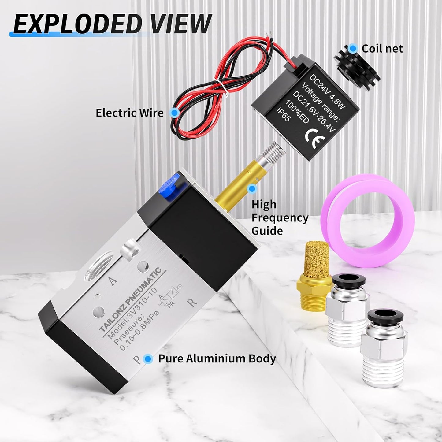 TAILONZ PNEUMATIC 3/8"NPT Solenoid Valve 3V310-10 DC24V Single Coil Pilot-Operated Electric 2 Position 3 Way Connection Type(Outlet wire)