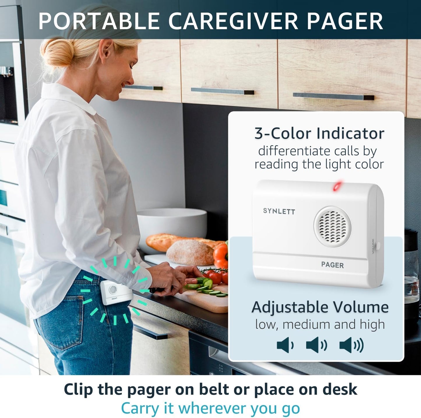 Bed Alarm Caregiver Pager with Wireless Motion Sensor Alarm Indoor Fall Prevention for Elderly Monitoring Seniors Dementia Patients Seniors Home Door Chime