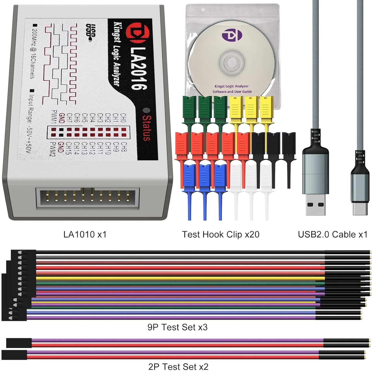 USB Logic Analyzer LA2016 16 Channel 200MHz 1G Memory with English PC Software Portable High Speed Supports I2C SPI CAN UART for Windows MacOS Linux
