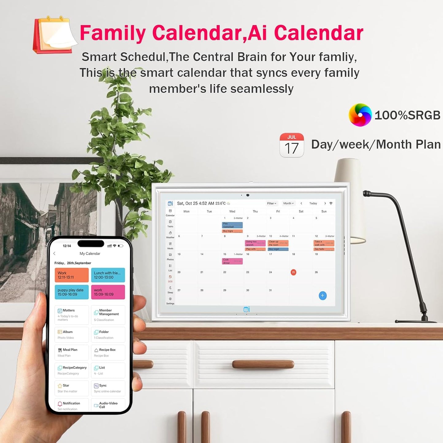 Digital Calendar wall touch screen 15.6" Great for Organizing Your 2026 Calendar, Syncs with Multiple Calendars(google calendar) Online, Horizontal, Vertical, and Wall Mountable
