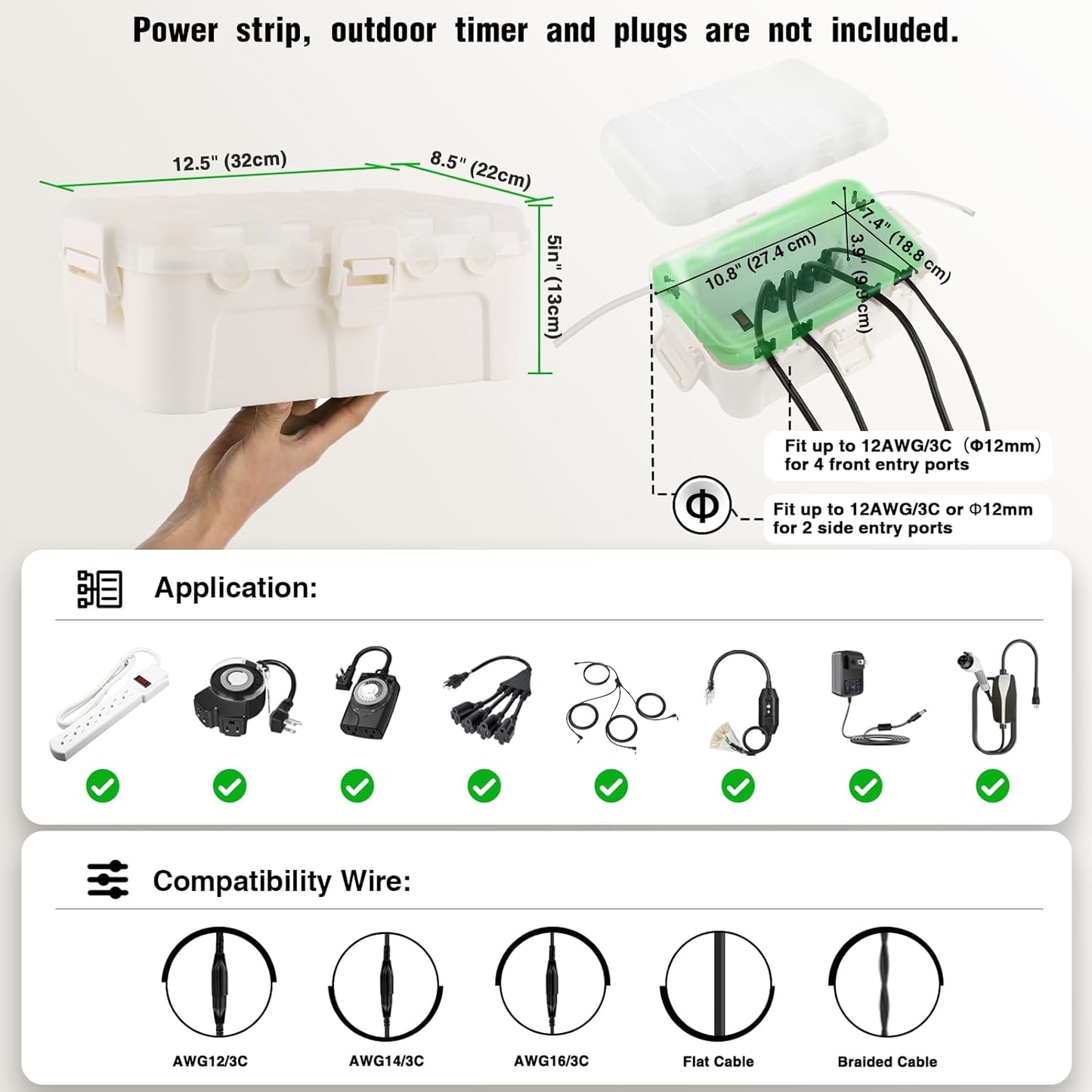 Flemoon Outdoor Electrical Box with Transparent Lid, IP54 Waterproof Electrical Box Outdoor, Large Weatherproof Extension Cord Cover with Clear Cover for Photocell Light Sensor Timer, Outlet, White