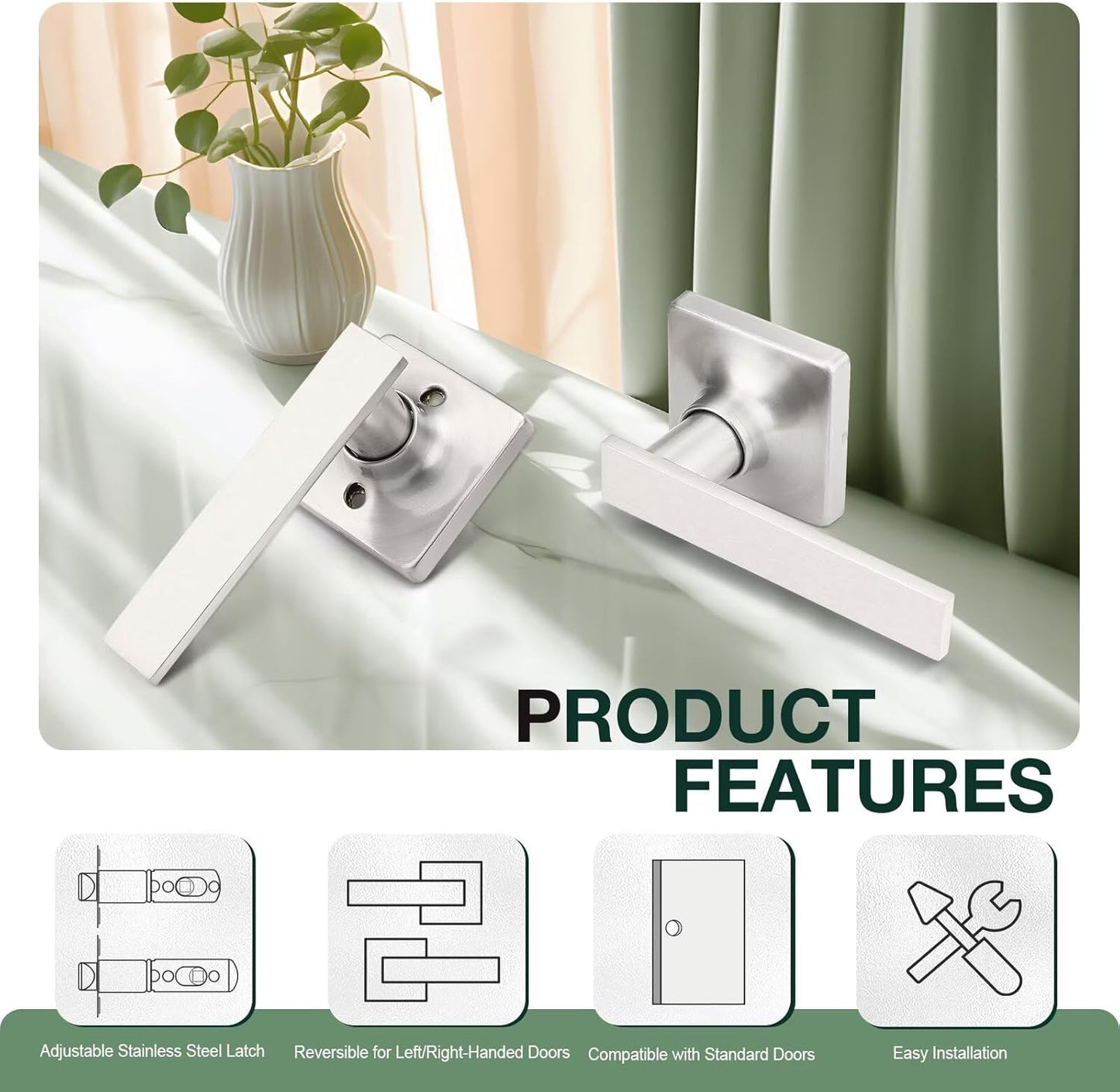 GOBEKOR 10 Pack Nickel Interior Door Handles with Lock, Keyless Lever Closet Levers