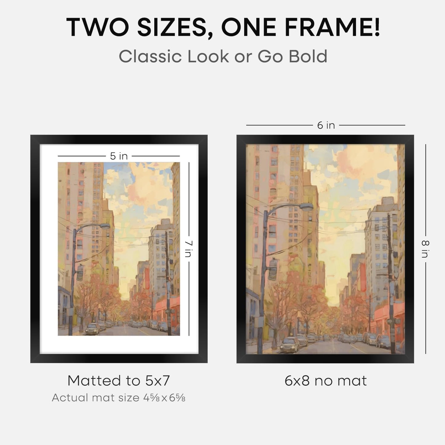 Homeforia 6x8 Picture Frame Black, High End Metal 6 x 8 Black Frames with Mat 5 x 7 for Art, 8x6 Desk Frame Matted to 5x7 inch Photo, 6 by 8 Wall or Tabletop Frames, Tempered Glass, Wall Kit, Set of 2
