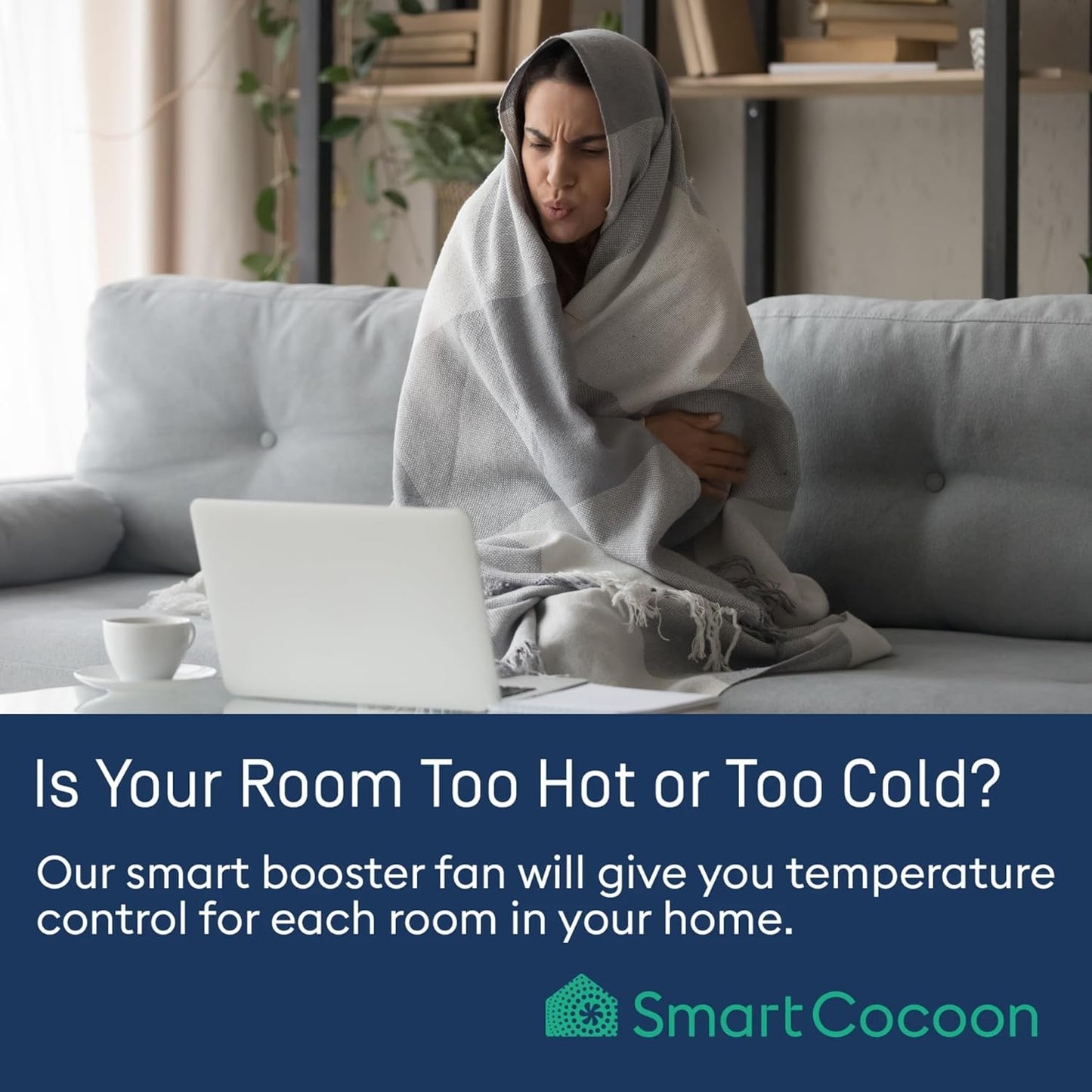 4X10 Register Booster Fan with Temperature & Humidity Sensor - Smart Dual Air Conditioner & Heater Floor Fan for Smart Home - Integrates with Ecobee & Nest Thermostats