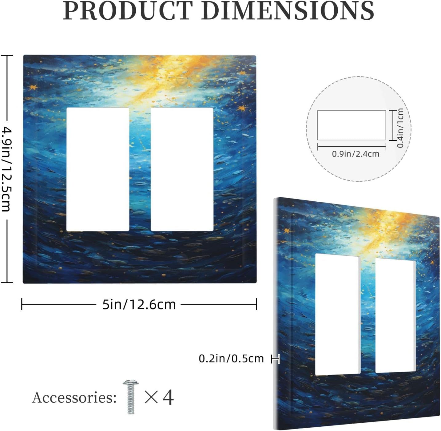 Decorative Outlet Covers Dream Ocean Underwater World Fish Shoal 2 Gang Double GFCI Rocker Electrical Wall Panels Light Switch Cover Plate for Kids room Nursery Decor
