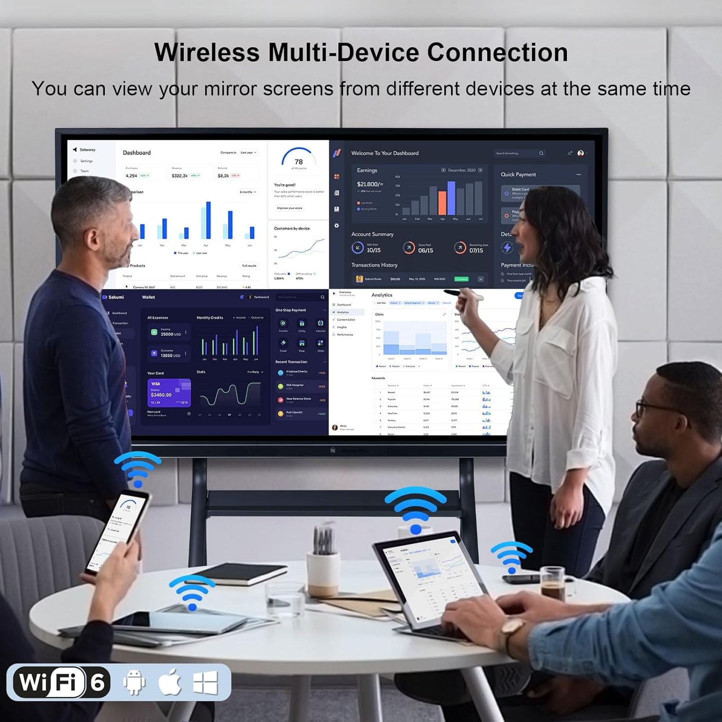 75" Smart Board, 4K UHD Interactive Whiteboard, Digital Touchscreen Smartboard with Open App Ecosystem & Dual System, Ideal for Classroom, Home, Office, Business (Wall Mount Included)