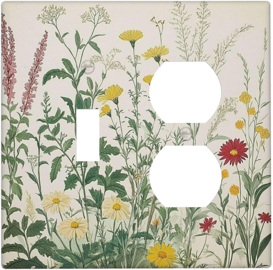 Rustic Wildflower Green Plants Daisy Floral Wallplates 1 Toggle 1 Duplex Switch Plate Electrical Gfci Faceplate Decorative Light Switch Covers For Farmhouse Bed Room Decor