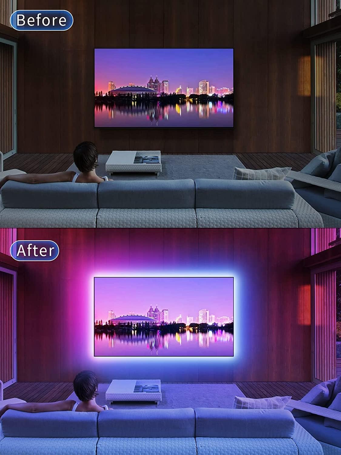 GIPOYENT TV LED Backlights, Music Sync LED TV Backlight, for 60-85 Inch TV, LED TV Light with Bluetooth Function - RGB Color Changing Light Strip for Home Theater (23ft)