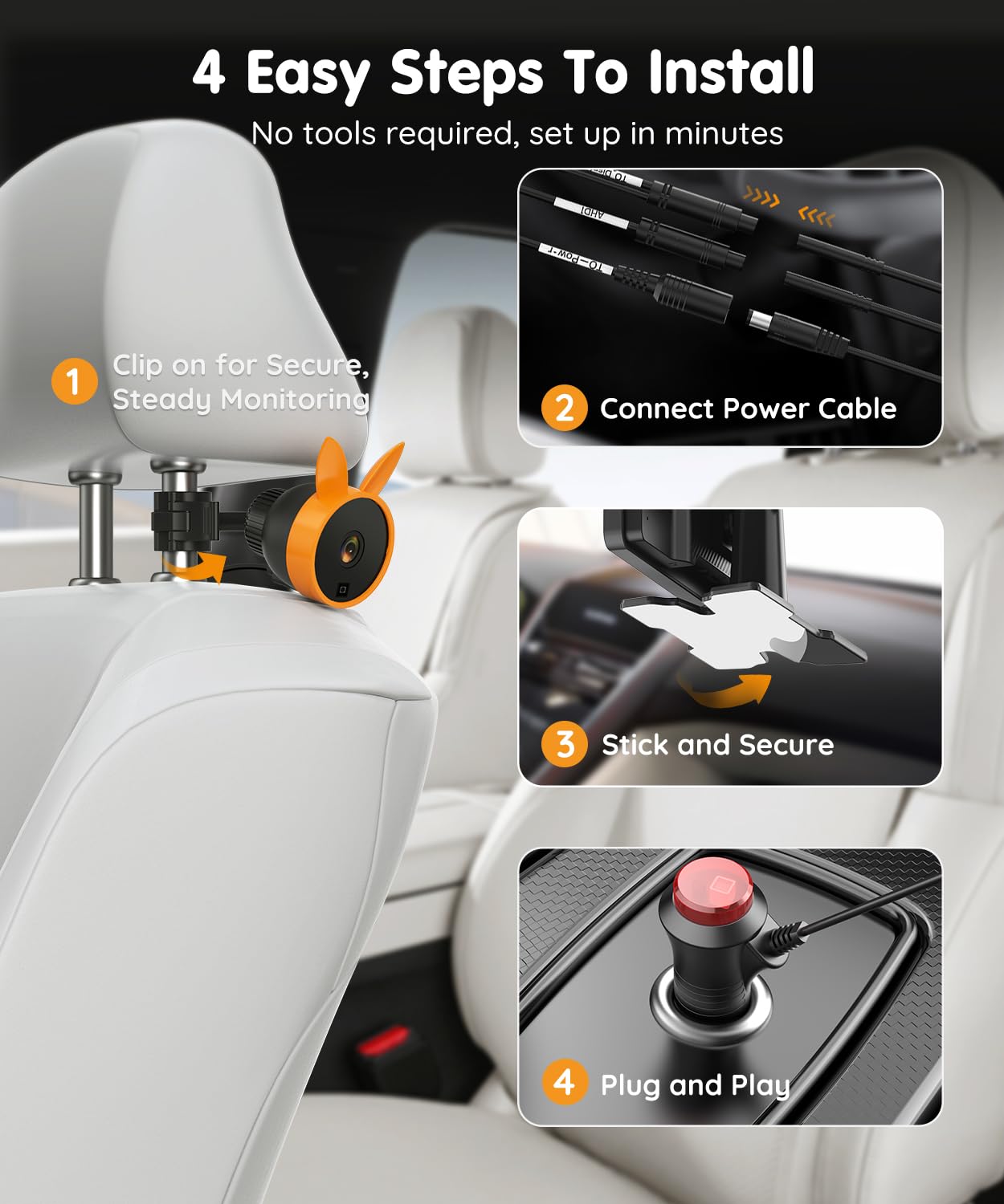 Babyvue BV3 PRO Dual Baby Car Camera – See 2 Kids Clearly with 7.2" HD Screen, 1080P Night Vision, 3-Level Brightness, Rear-Facing Monitor for SUV/Truck