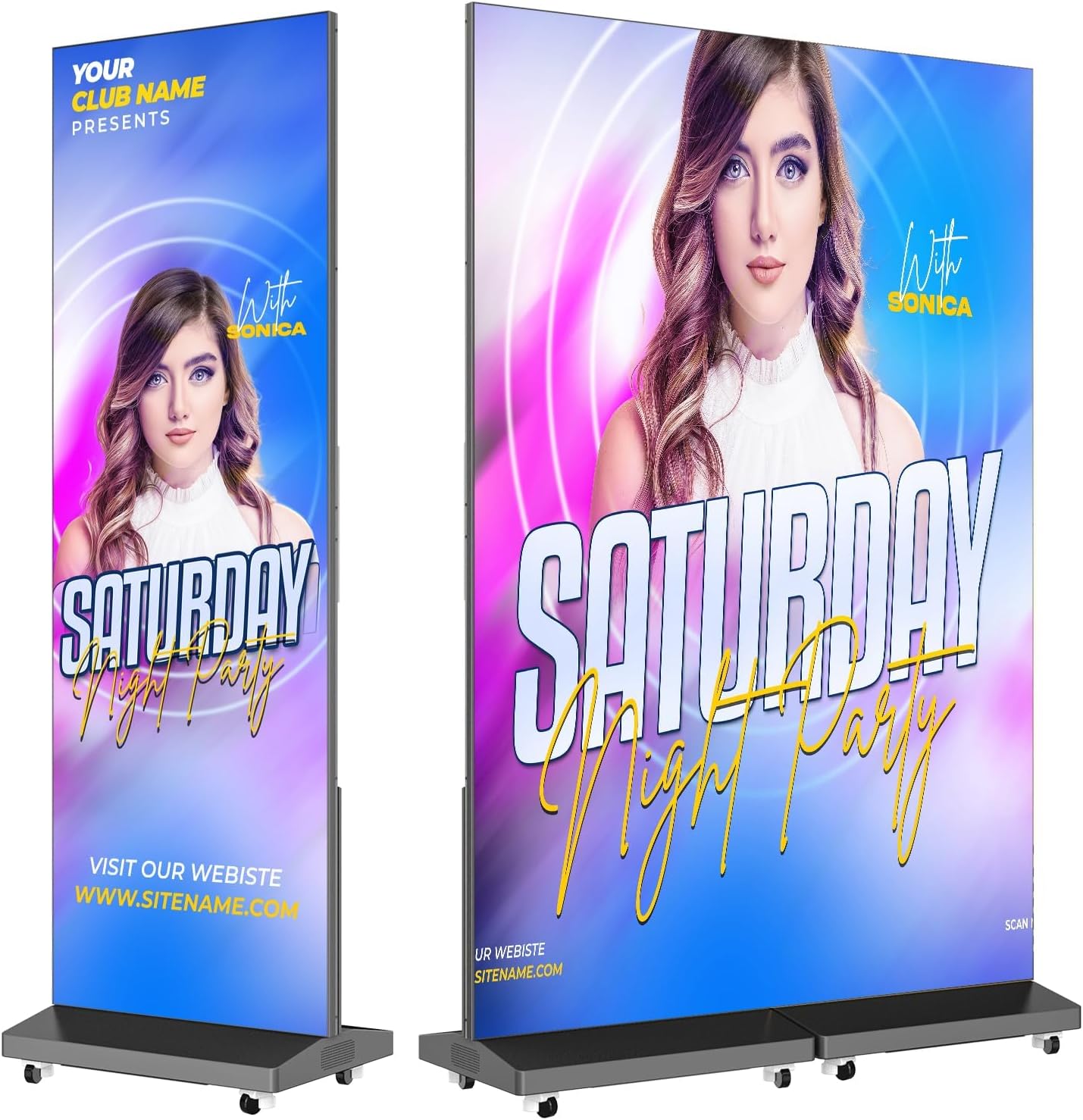 MWE P1.86 Spliceable LED Poster Screen with Flight Case, Foldable LED Digital Signage Advertising Display Kiosk with Publishing System, Portable Digital Poster for Events and Rentals (2 Panels), Black