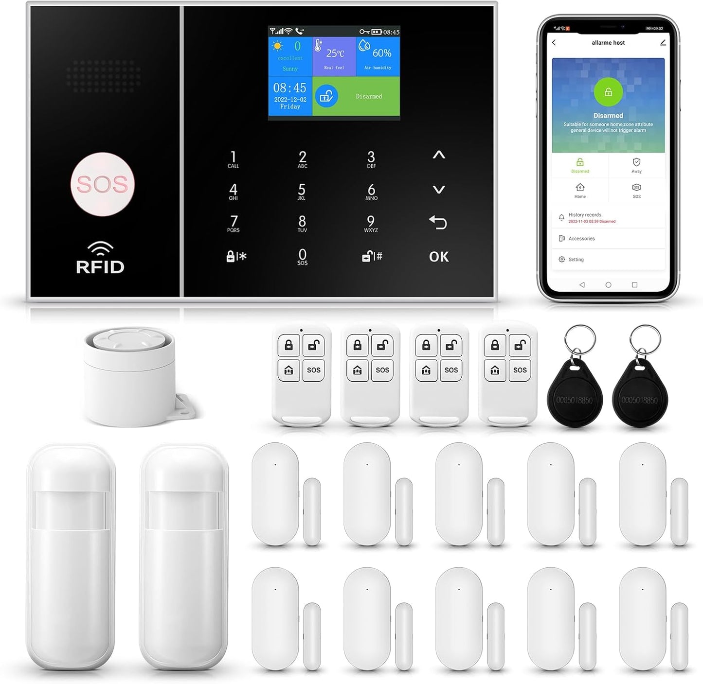 4G Smart Home Security Alarm Kit, Wireless WiFi Home Alarm System with Siren, PIR Motion Sensor, Remote Controls, Window/Door Sensor, Support SMS Push/APP Linkage Alert (20 Pieces)