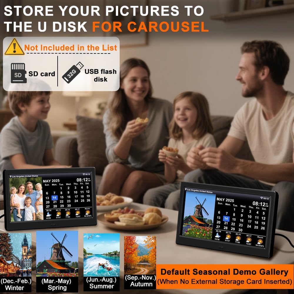 2025 Digital Clock with Weather Forecast & Temperature/Humidity Large Display,Auto Time Sync, Custom Alarms & Medication Reminders, Elderly Memory Loss (Black, 10.1 Inch)