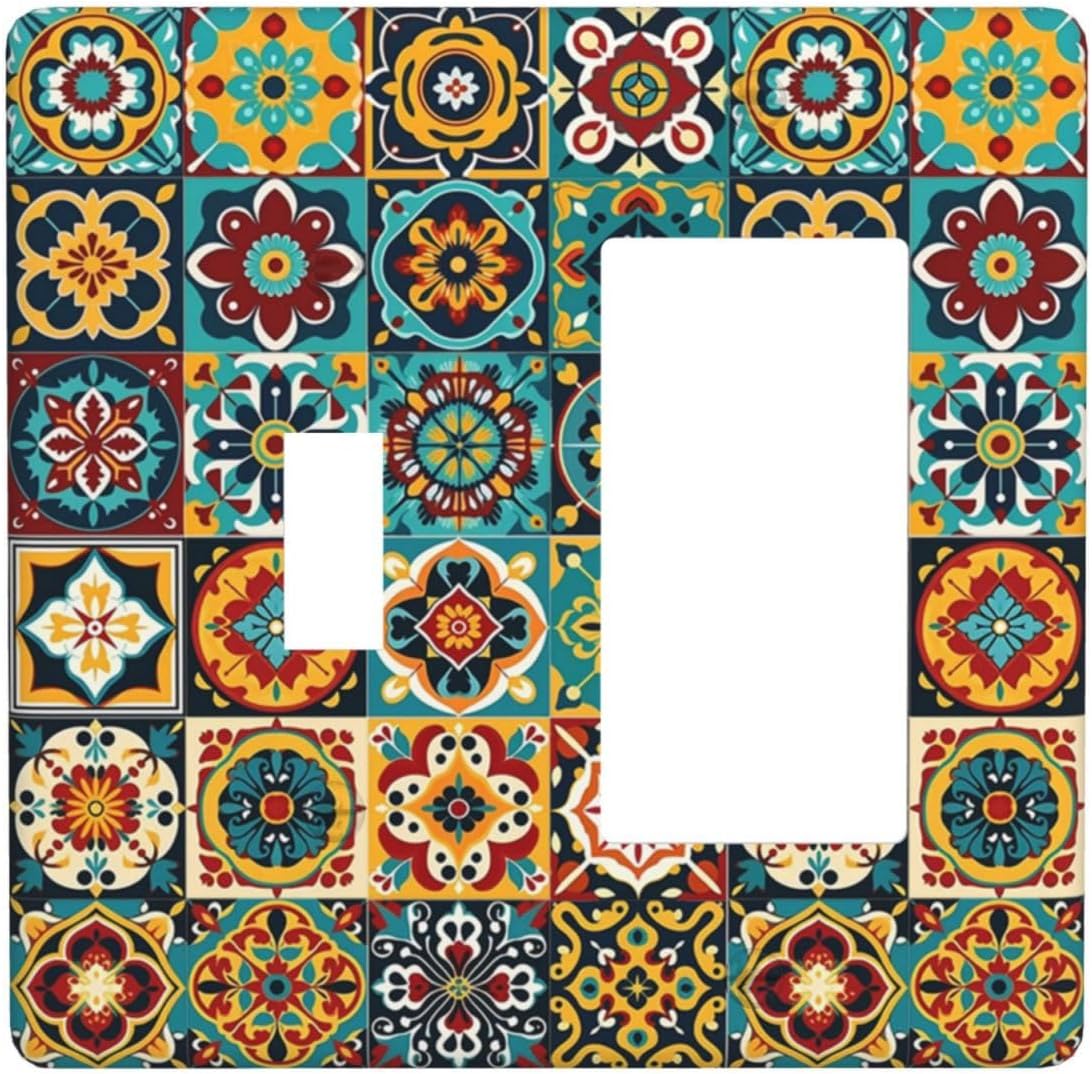 Outlet Covers Mexican Talavera Colorful Mosaic Tiles 1 Toggle 1 Rocker Combination Decorative Wall Plate Electrical Switch Plates Light Switch Cover Plate For Bathroom Kitchen Decor