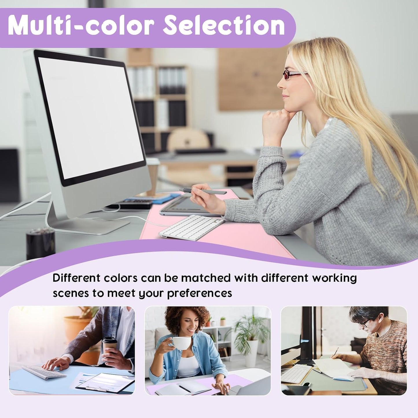 Konohan Heated Large Desk Mat PU Leather Warm Mouse Pad with 5 Heating Level & 4 Hour Auto Shut-Off Heating Keyboard Pad Warmer Gaming Mice Mat Only Supports 110v(Purple Color,23.6"x 14.2")