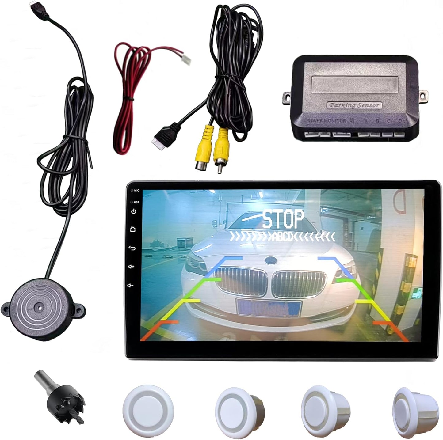 LCD Parking Sensor Kit - Displays Data on Original Screen, Easy Rear Installation, Compatible with All Camera Formats (AHD, CVBS), 18 Probe Colors to Match Any Vehicle
