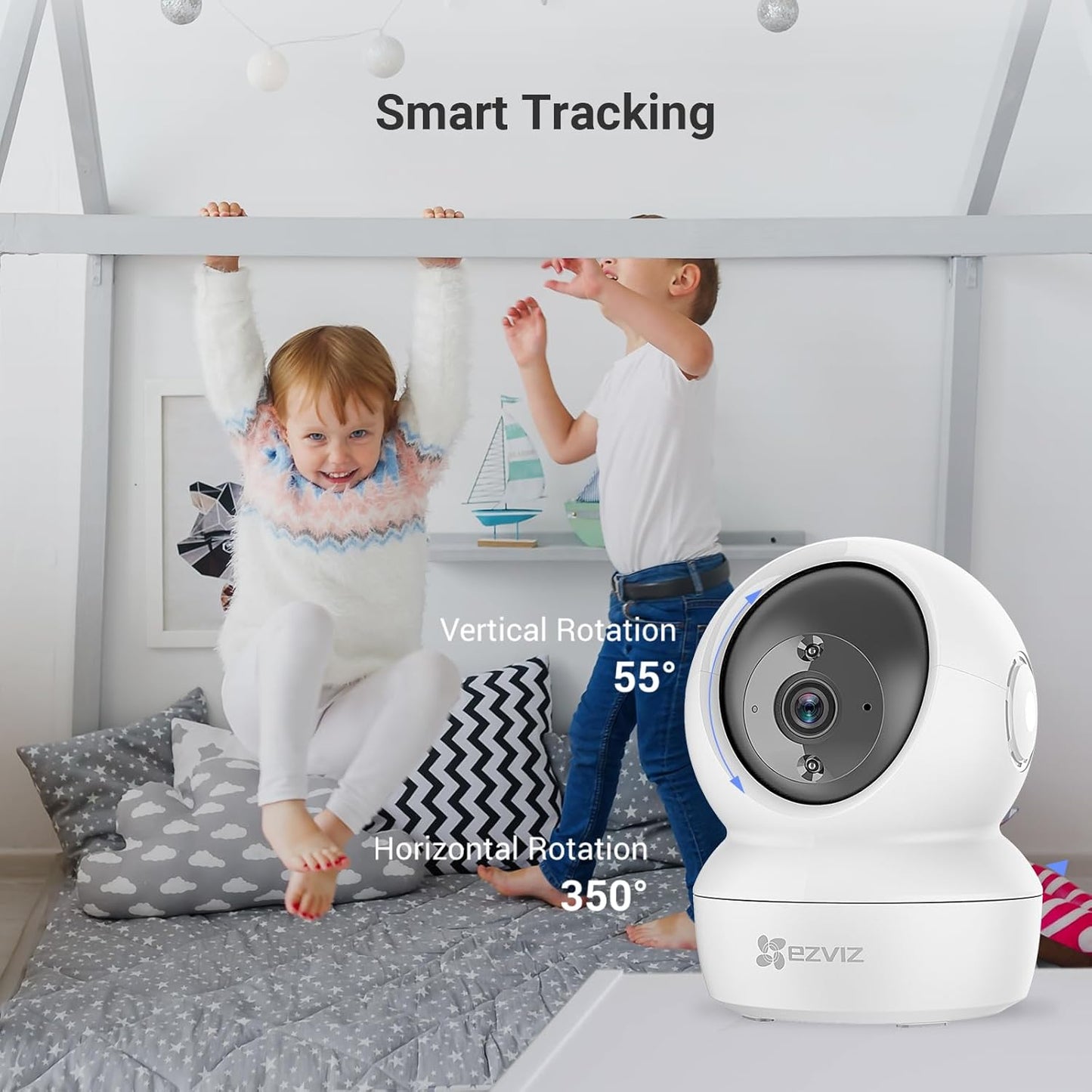 EZVIZ C6N 3MP Indoor WiFi Pan & Tilt Camera, Motion Detection with H.265 Video Technology, Smart Tracking, Smart Night Vision, Two-Way Talk - White