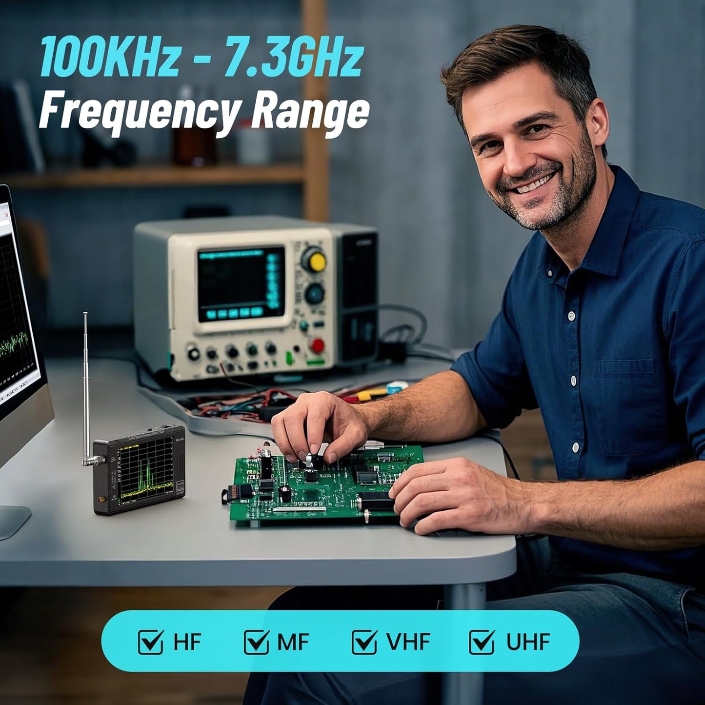SeeSii TinySA Ultra+ ZS407 7.3GHz Spectrum Analyzer: 2025 Upgraded 4 Inch HW V0.5.4 100kHz-7.3GHz Handheld Tiny Frequency Analyzer - 2-in-1 RF Signal Generator 100kHz to 900MHz MF/HF/VHF UHF