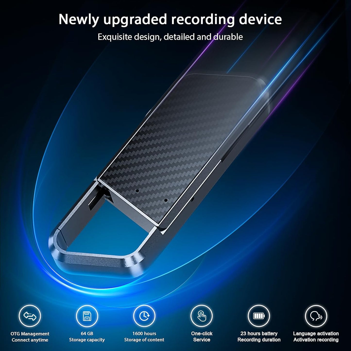 64GB Voice Activated Recorder - Recording Device with 1600H Long Duration Vioce Recorder for Lecture & Meeting - HD Audio Recorder Supporting MP3/WAV Formats