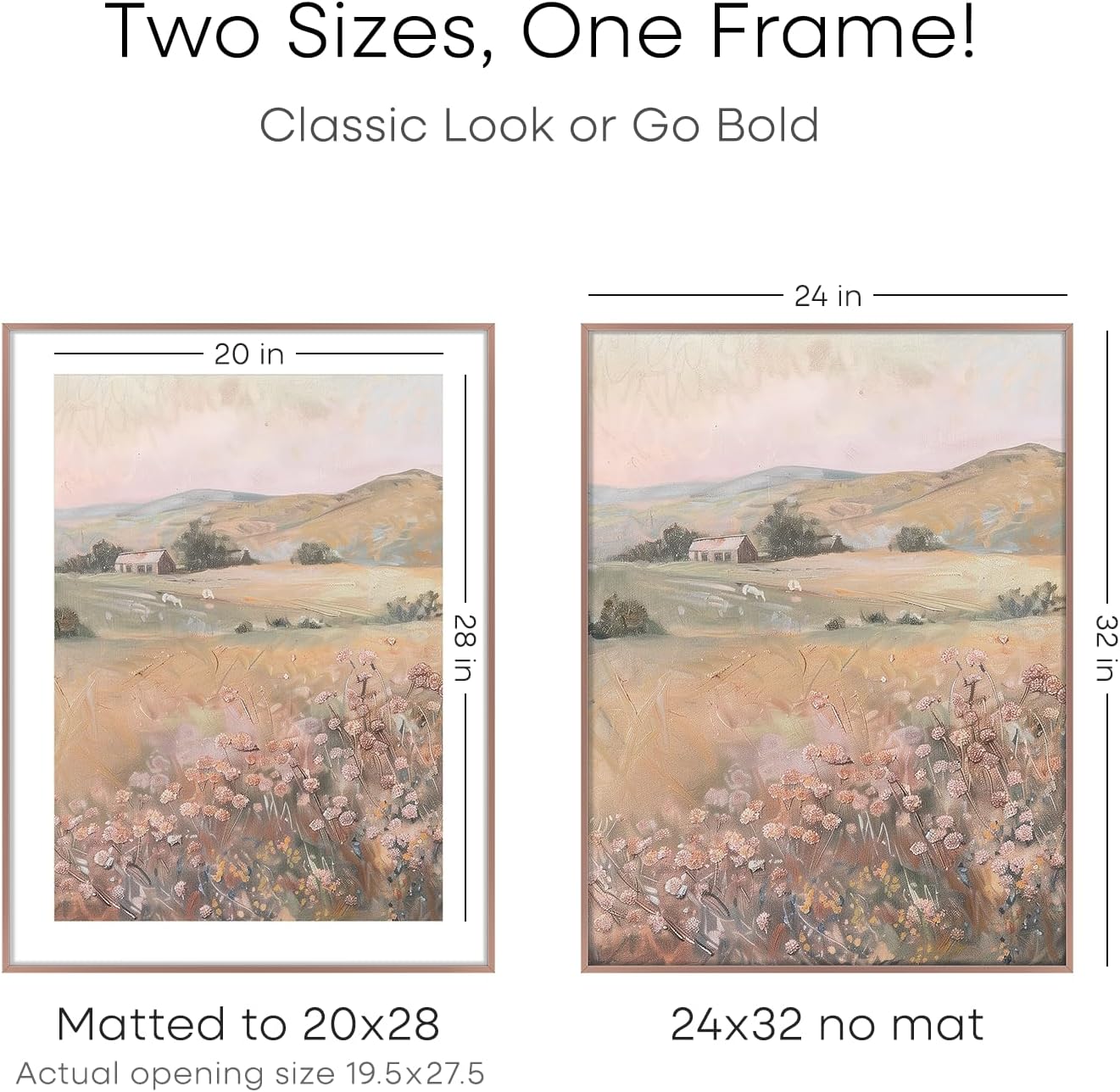 Homeforia 24x32 Poster Frame Mocha, High End Metal 24 x 32 Large Picture Frames with Mat 20 x 28 for Photo, 24x32 Thin Frame Matted to 20x28 inch Print, 32x24 Frame, Tempered Glass, Wall Kit, Set of 1