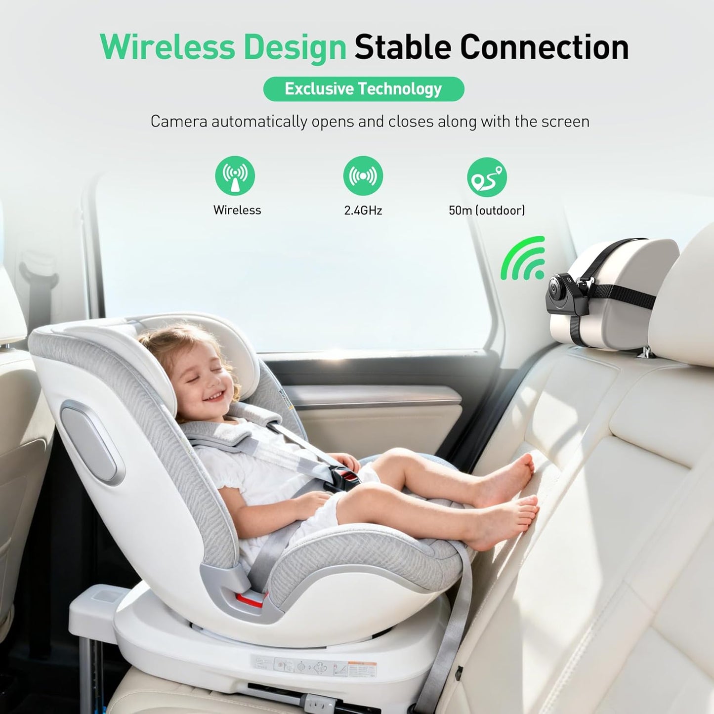 Wireless Baby Car Camera Monitor – 4.3 Inch Display with Rear Facing Car Seat Cameras, 1080P HD Night Vision IR-Cut, USB & Battery Powered Plug and Play Backseat Baby Monitor for Infant Toddler Safety
