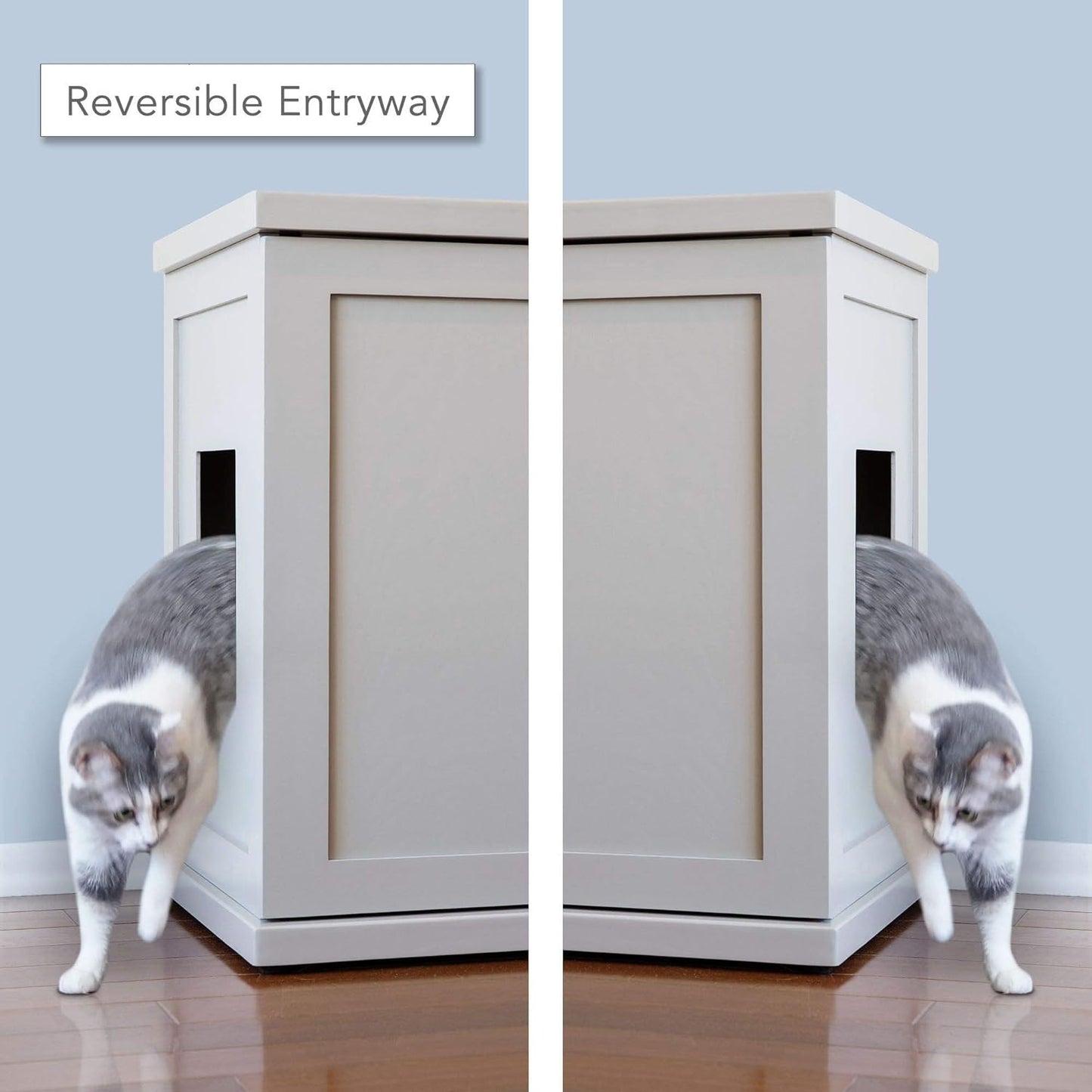 THE REFINED FELINE Cat Litter Box Enclosure Cabinet, Farmhouse, Smoke Gray, Tapered Feet, Large, Hidden Litter Cat Furniture with Drawer