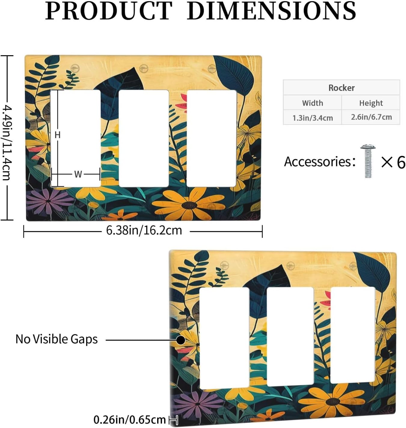 Abstract Minimalist Floral Botanical Boho Flower Triple Rocker Light Switch Covers 3 Gang Outlet Cover Wall Plates Decorative Switch Plates Electrical GFCI Faceplate Switchplate 4.49 X 6.38 IN