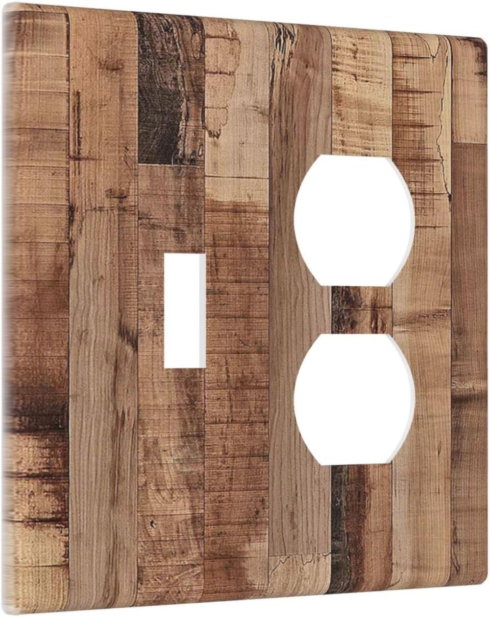 Wallplates Rustic Brown Wood Grain 1 Toggle 1 Duplex Switch Plate Electrical GFCI Faceplate Decorative Light Switch Covers for Farmhouse Kitchen Decor