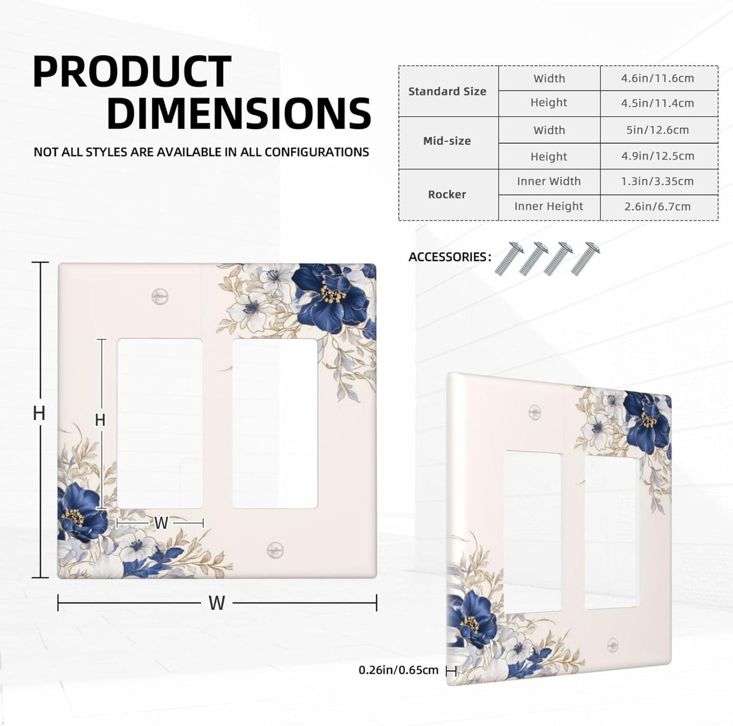 Decorative Outlet Covers Rustic Blue Beige Flower Peony Floral 2 Gang Light Switch Cover Plate Double Rocker Wall Plates for Electrical Outlets Switch Plate Covers for Bedroom Home Decor