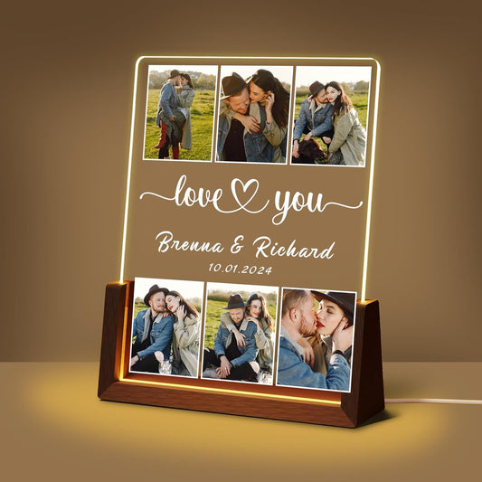 Personalized Birthday Christmas Gifts For Boyfriend Girlfriend Him Her Husband Wife, Custom Light Up Photo Frame Acrylic Plaque With Picture Name, Unique Anniversary Couple Gifts For Women Men