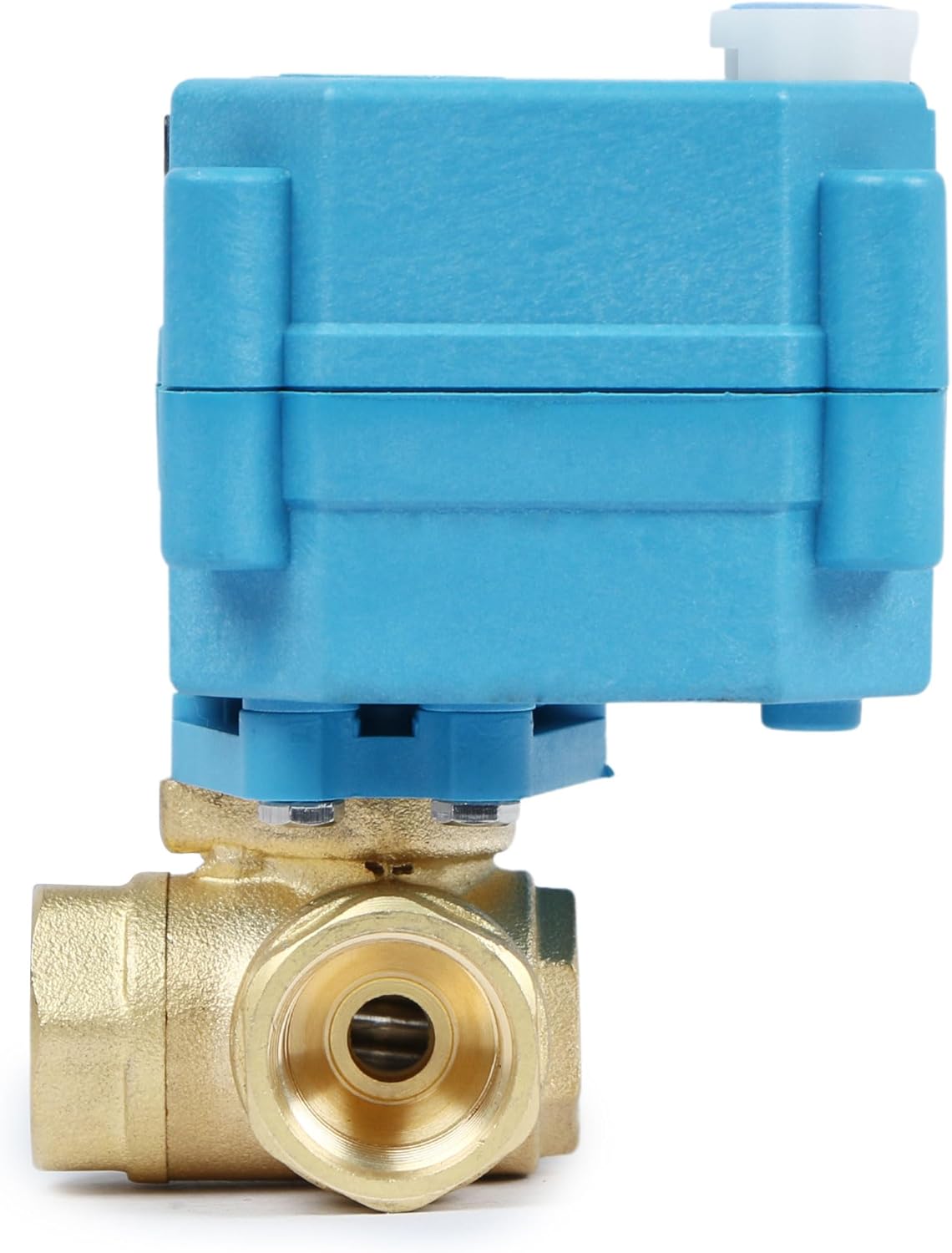 U.S. Solid 3/8" 3 Way Brass Motorized Ball Valve 110-230VAC, L Type Water Shutoff Valve with Manual Function, Standard Port, NOT for Drinking Water