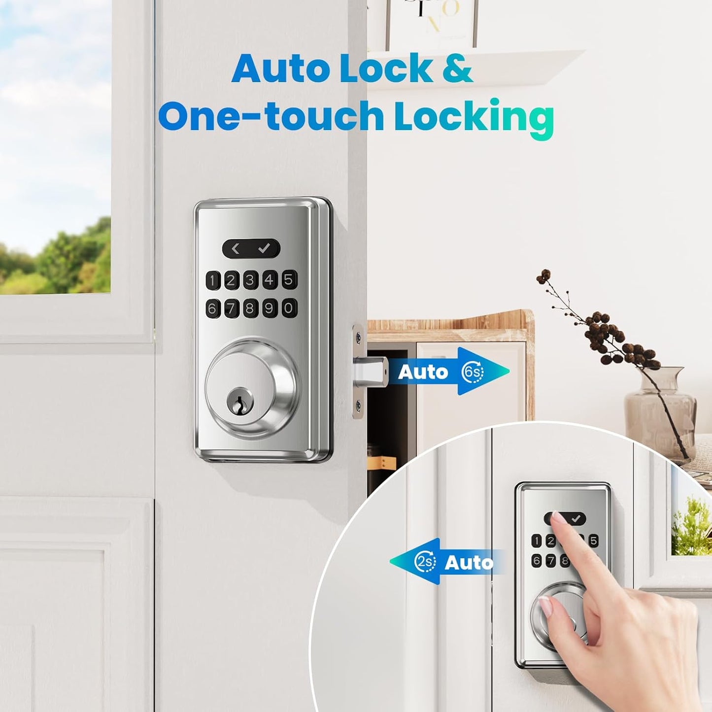 Keyless Entry Door Lock Deadbolt with Keypad, Digital Smart Locks with Code, Auto Lock, Anti-Peeking Password, Easy Installation, Satin Nickel