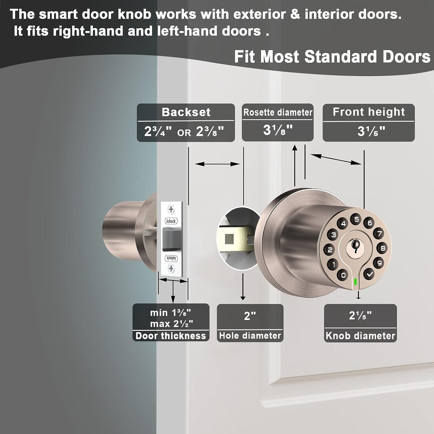 IU-20 Code Door Lock, Electronic Door Knob with Keypad and Same Key, Auto Lock, Waterproof, Passage Function, Long Battery Life, Easy to use and Install for Office/Warehouse/Bedroom/Garage