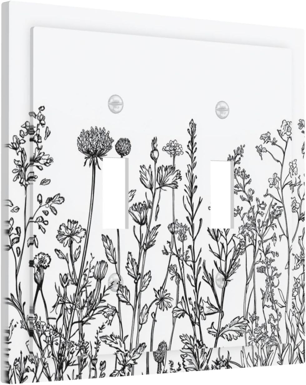 Decorative Switch Plates Floral Wildflower Rustic Plant Leaves 2 Gang Double Toggle Outlet Light Switch Cover Wall Plate Electrical Faceplate For Farmhouse Cabin Decor