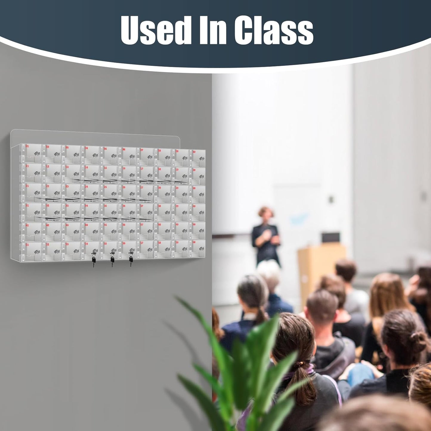 60 A Slots Cell Phone Locker Box, Clear Phone Storage, Acrylic Cell Phone Lock Box with Door Locks and Keys, Wall Mounted Cell Phones Cabinet for Office School Classroom Factory