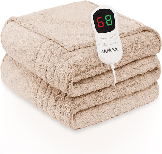Heated Electric Blanket Queen Size - 84"x90" Flannel Heating Blanket with 10 Heating Levels & 5 Time Settings Over-Heat Protection, Winter Warmer for Adults with ETL Certification（Beige）