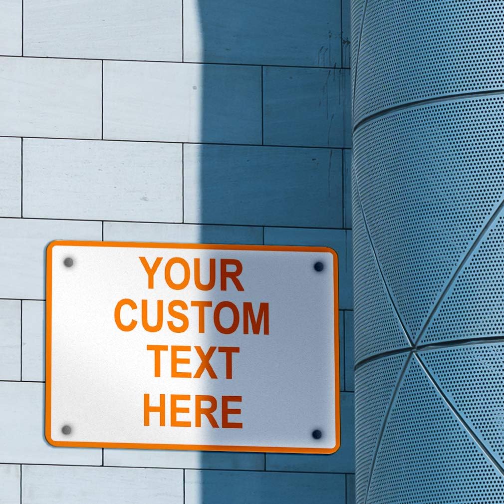 Aluminum Weatherproof Metal Sign Multiple Sizes Custom Personalized Text Here White Orange Warning Horizontal Street Signs 10x7Inches