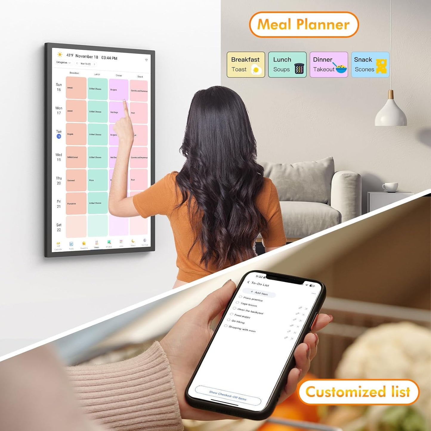 32" Smart Digital Frame Calendar-for-Family-Planner - Electronic Calendar for Business Chore Chart, Touchscreen Display for Family Schedules, Auto-Sync Google iCloud Outlook Calendars for Mom Dad