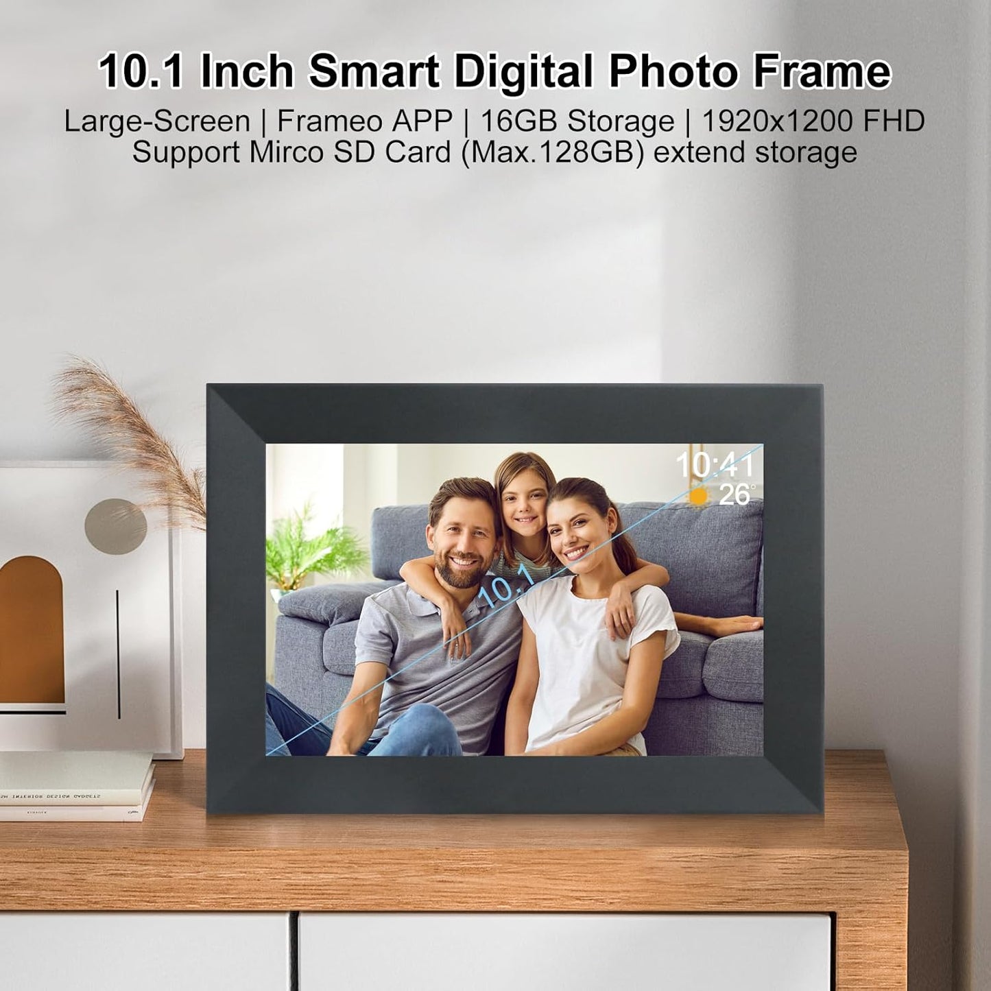 Frameo 10.1 Inch Smart WiFi Digital Photo Frame,Digital Picture Frame with 16GB Storage & SD Slot, Electronic Picture Frame IPS Touch Screen with Auto-Rotate, Frameo Digital Frame WiFi