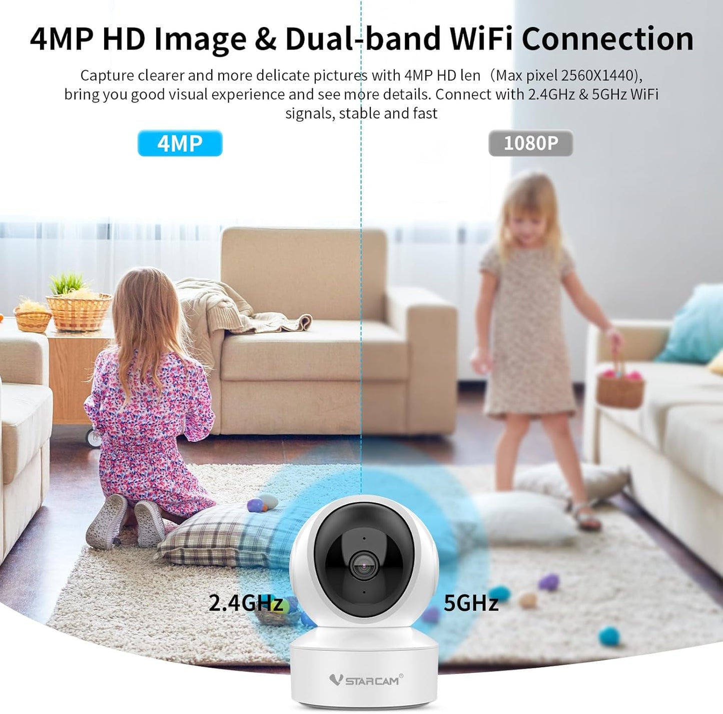VSTARCAM 5G Security Camera Indoor, 4MP 2.5K Pet Camera with Speaker for Dog/Cat, Baby Monitor with Phone App, Dual-Band WiFi, Auto Tracking, IR Night Vision, 2-Way Talk, Cloud & SD Card Storage