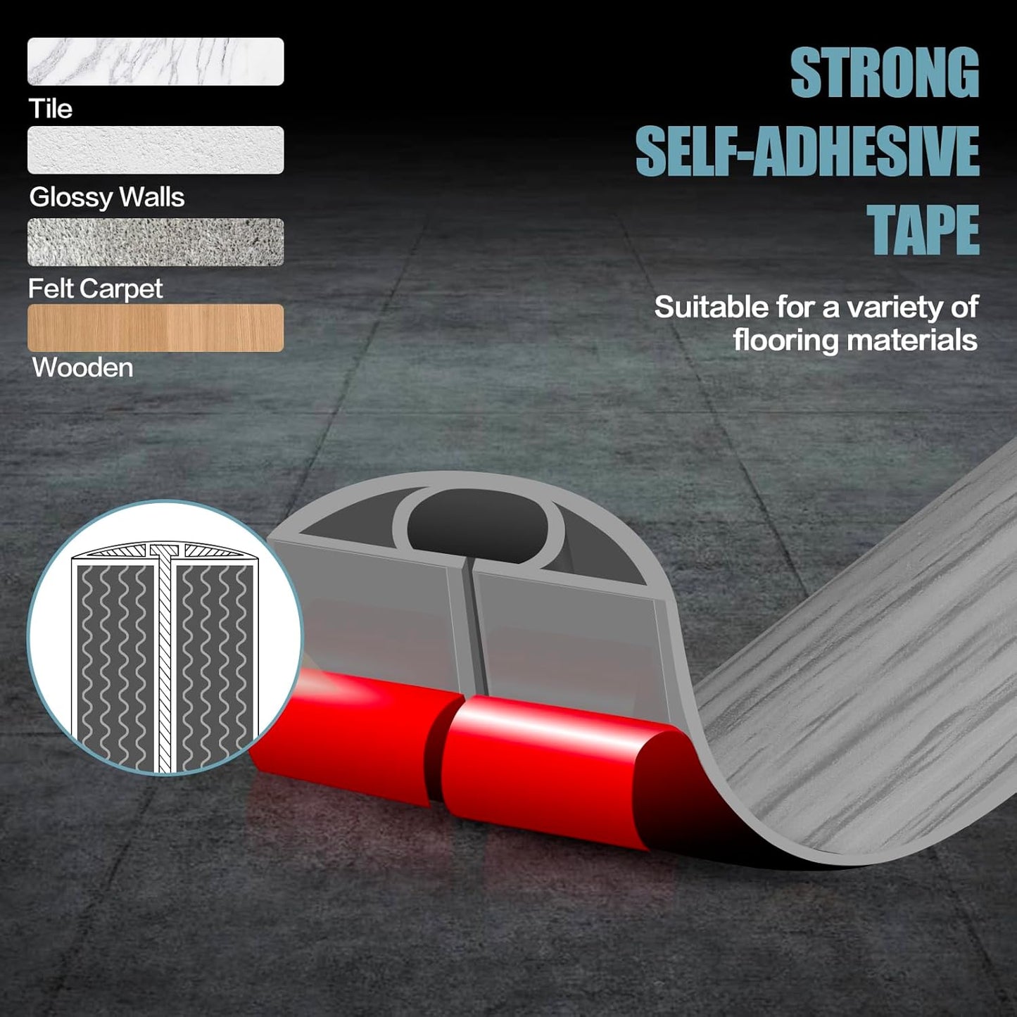 Floor Cord Cover Self Adhesive Cord Hider,3.3FT Cable Management, Extension Strip Protector for Wires, Prevent Cable Trips for Offices, Gyms, Exhibitions Cavity:0.39"(W) x 0.27"(H) Gray Wood