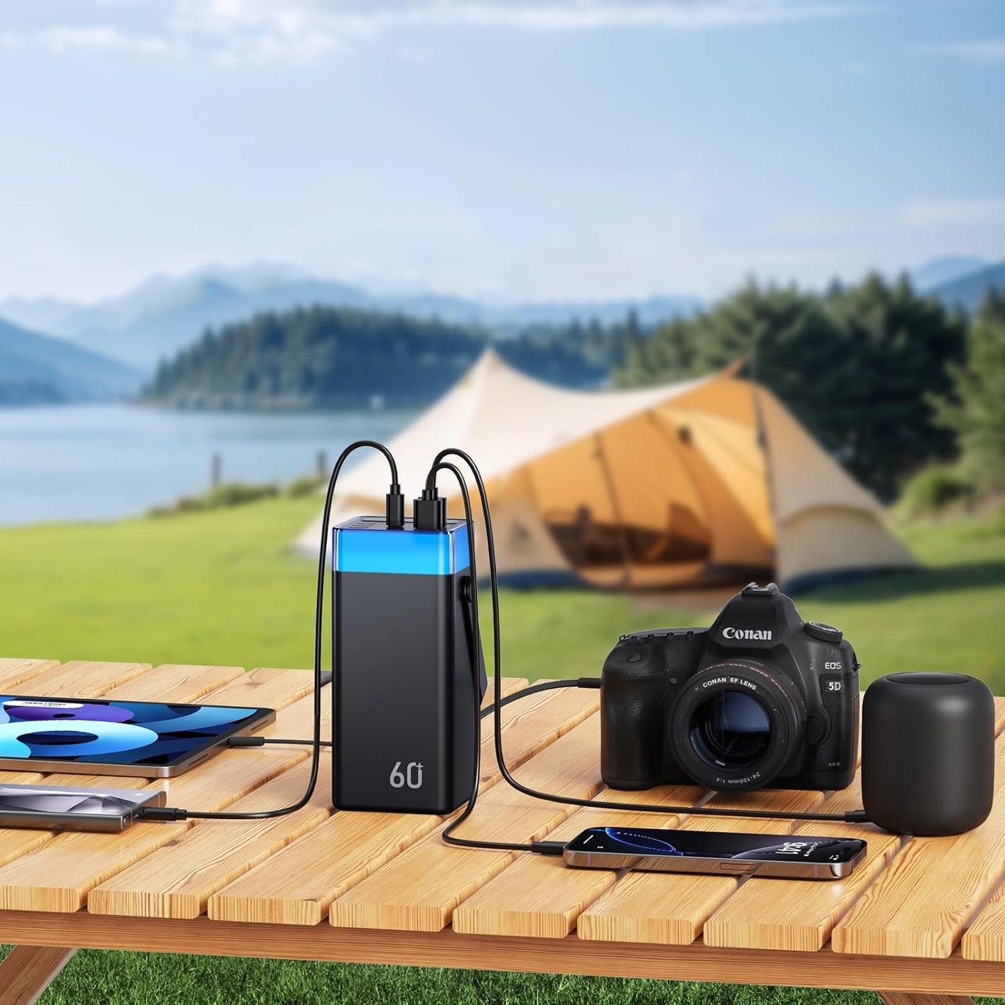 Power Bank 60000mAh 22.5W Fast-Charging Portable Charger with Built-in Cables Portable High Capacity Portable Phone Charger Power Bank for iPhone, Samsung, Galaxy, Camping Outdoor