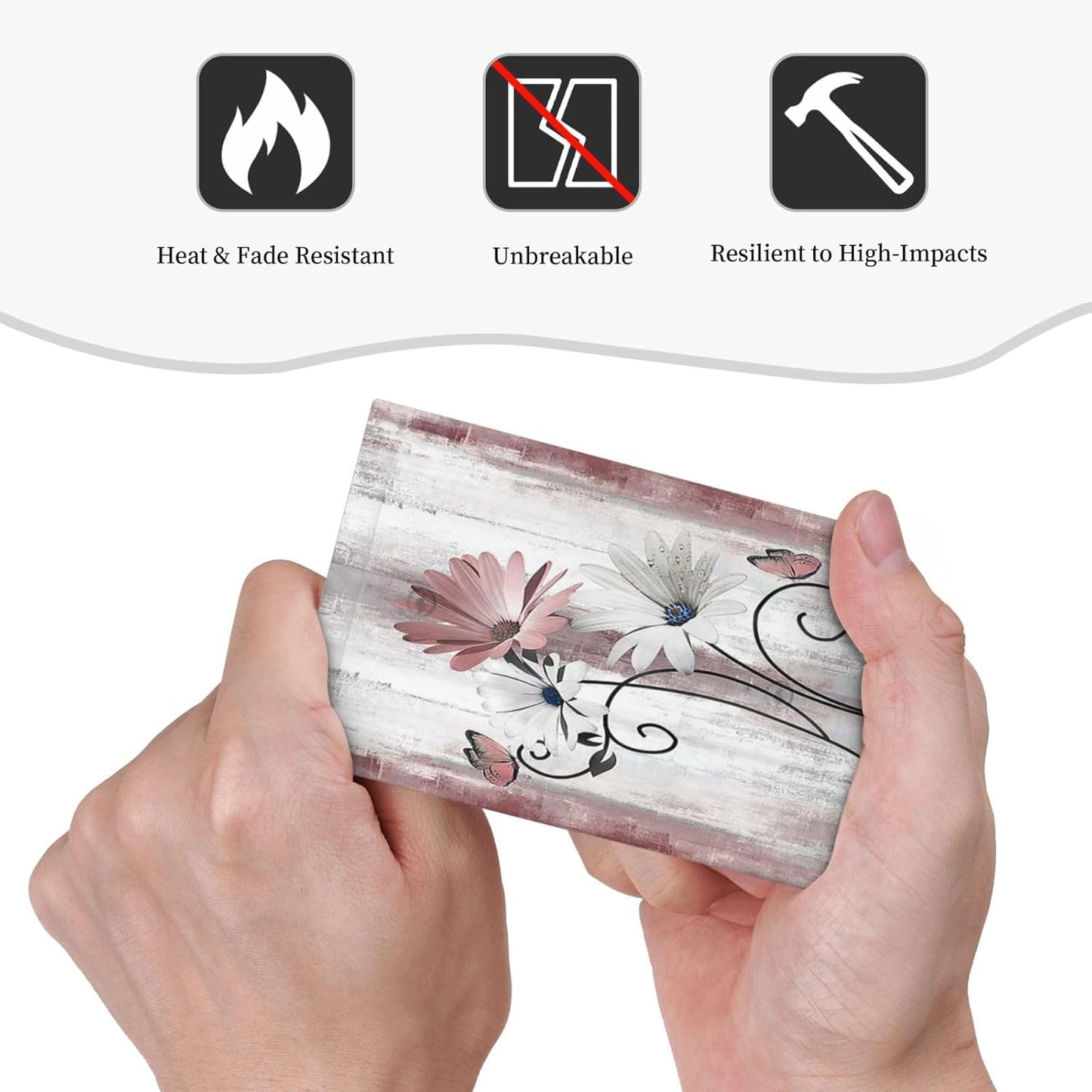 Light Switch Cover Plate Pink White Daisy Butterfly Wood Grain 1 Gang No Device Blank Electrical Wall Plates Faceplate Decorative Switch Plate for Farmhouse Bathroom Decor