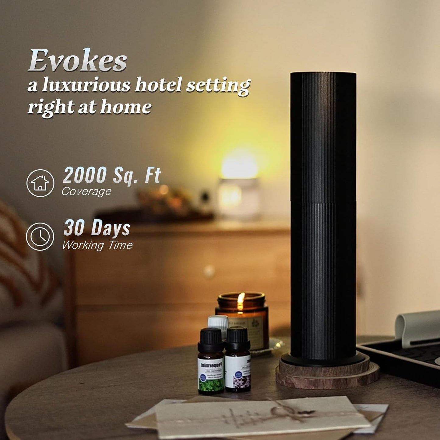 Bluetooth Waterless Diffuser, Essential Oil Diffuser for Home with Cold Air Tech 100ML, 2000 sq. ft Coverage Scent Diffuser for Large Room, Office, Spa, APP and RemoteControl, Black