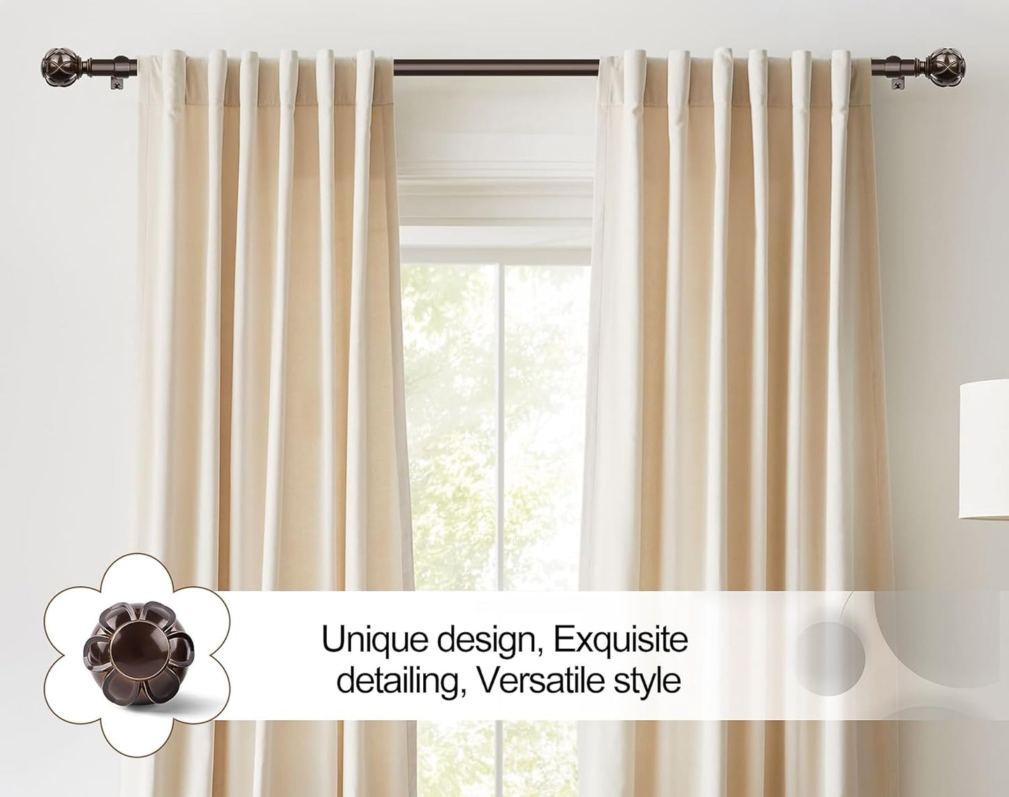 KAMANINA 1 Inch Curtain Rod Telescoping Single Drapery Rod 28 to 48 Inches (2.3-4 Feet), 2 Pack Antique Bronze Curtain Rods for Windows 16 to 44 Inches, Netted Texture Finials