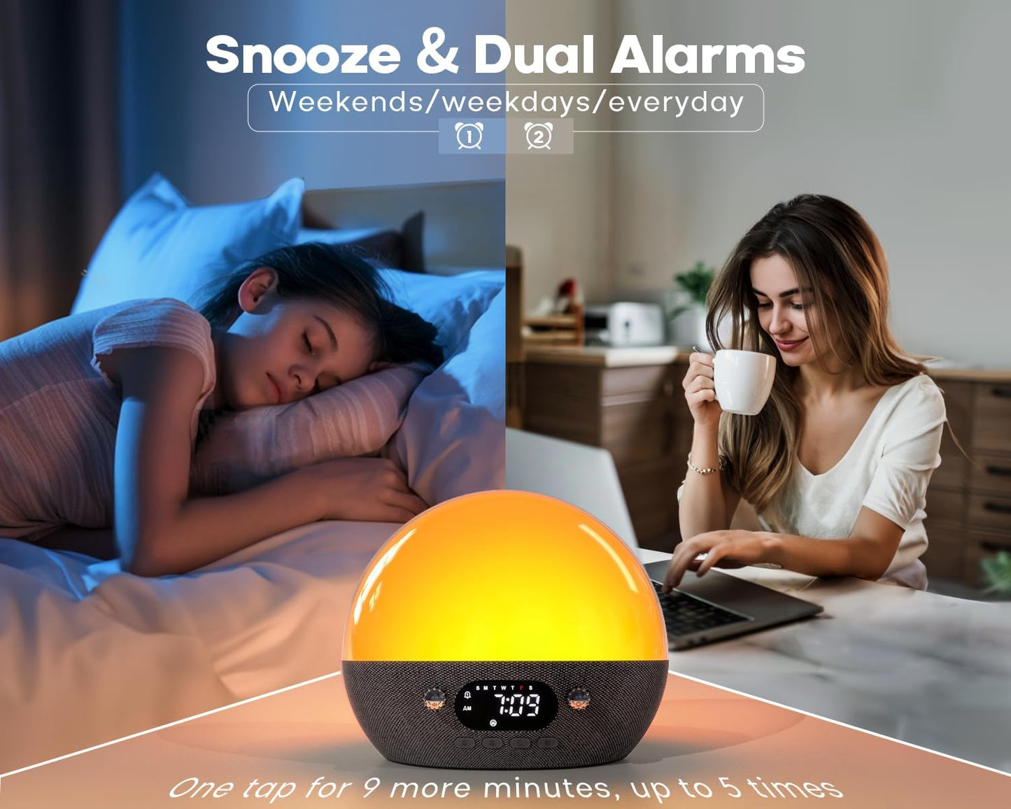 MOMILLA Sunrise Alarm Clock with Bluetooth Speaker, White Noise Sound Machine, Alarm Clocks for Heavy Sleepers Bedrooms, Wake up Light Night Lights Lamp, Chirstmas Gifts for Boys and Girls Adults
