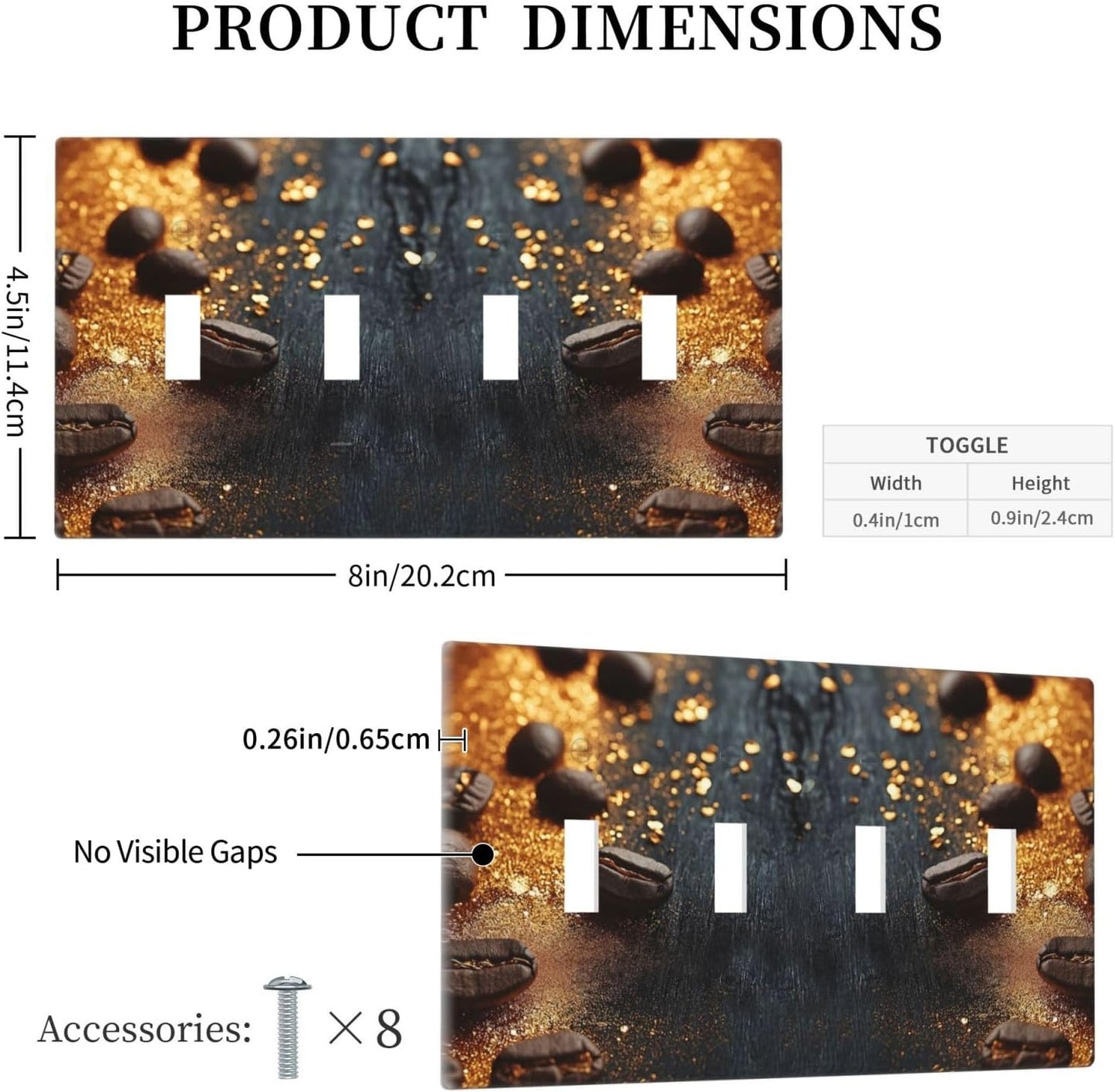 Decorative Light Switch Cover Plate Black Wood Board Gold Dust Coffee Beans 4 Gang Wall Plate Oversized Quad Toggle Switch Cover Plate Jumbo Face Plate for Home Decor