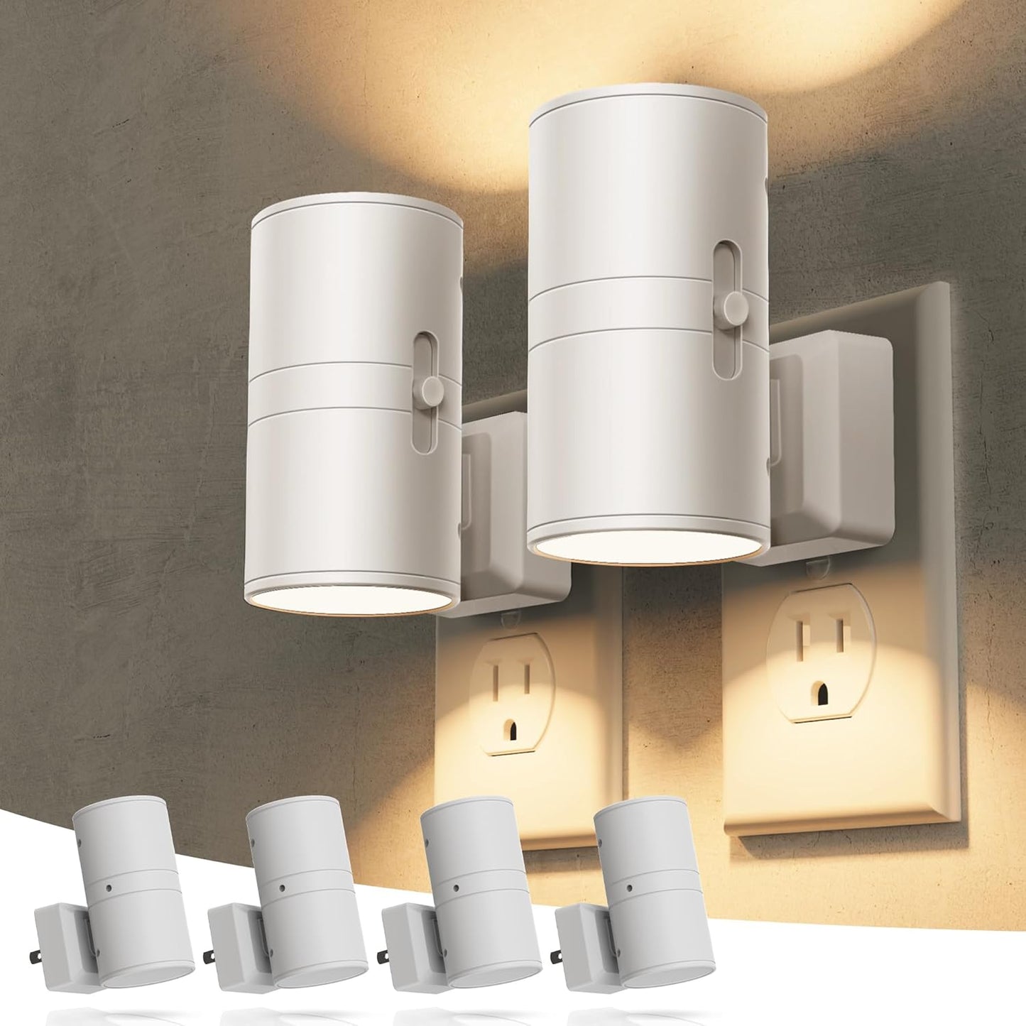 Briignite Night Lights Plug into Wall, Modern LED Night Light Plug in, Dusk to Dawn Sensor, Soft White 3000K, 0-100LM Adjustable Brightness, Dimmable NightLight for Hallway, Bedroom, Stairway, 4 Pack
