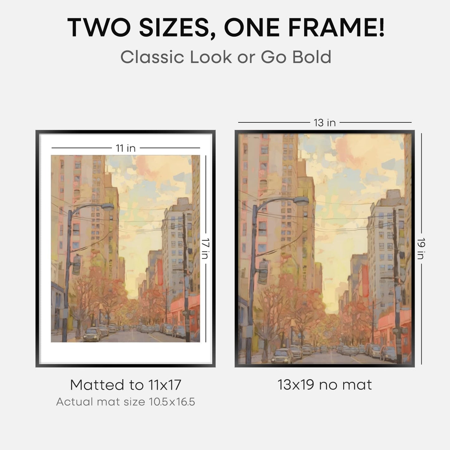 Homeforia 13x19 Picture Frame Black, High End Metal 13 x 19 Poster Frames with Mat 11 x 17 for Photo, 13x19 Black Frame Matted to 11x17 inch Print, 19x13 Thin Frame, Tempered Glass, Wall Kit, Set of 2