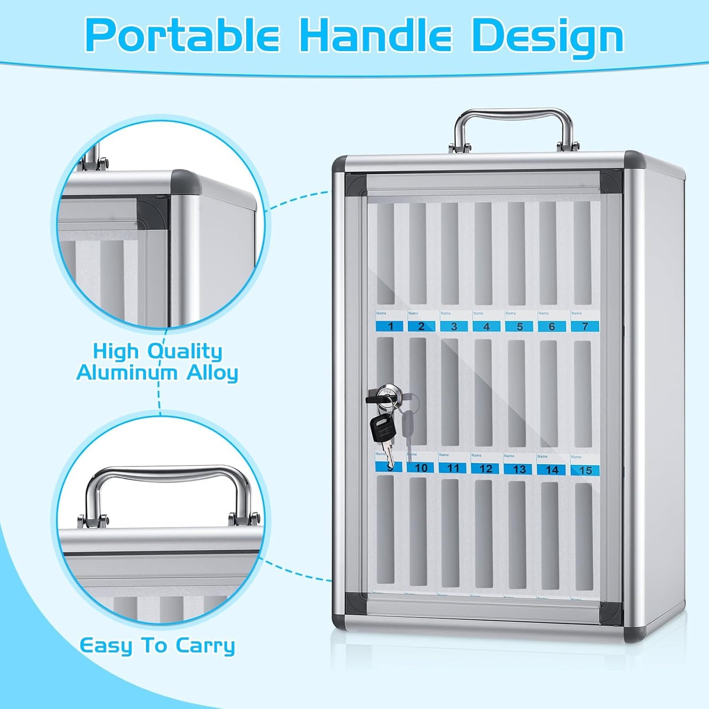 Amylove 24 Slots Cell Phone Locker Cabinet Aluminum Alloy Pocket Chart Storage Locker Box Cabinet Wall-Mounted Cell Phones Storage Box with Handle for Office Classroom Gym (White)